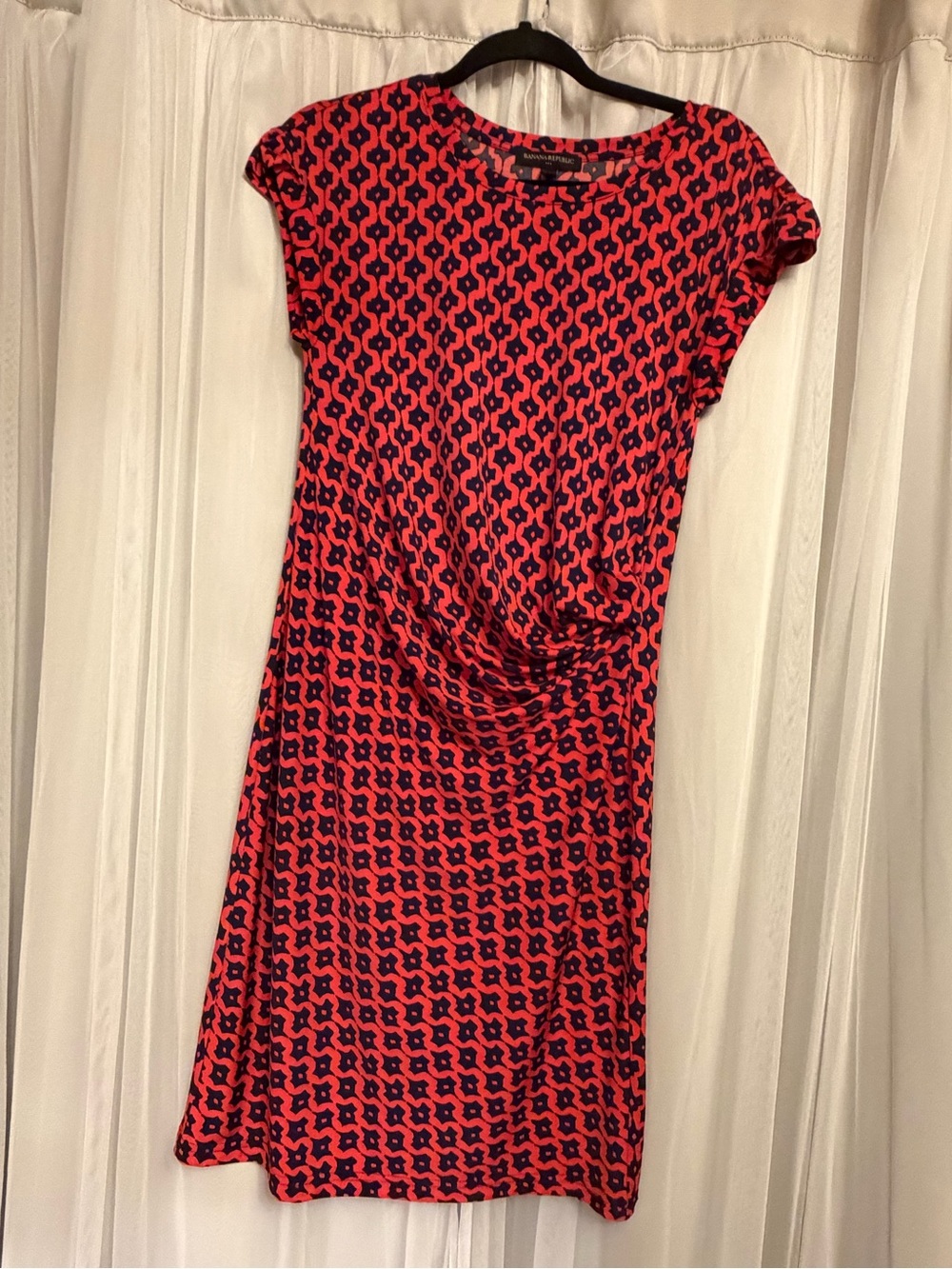 Banana Republic Red and Navy Printed Cap Sleeve Mini Dress